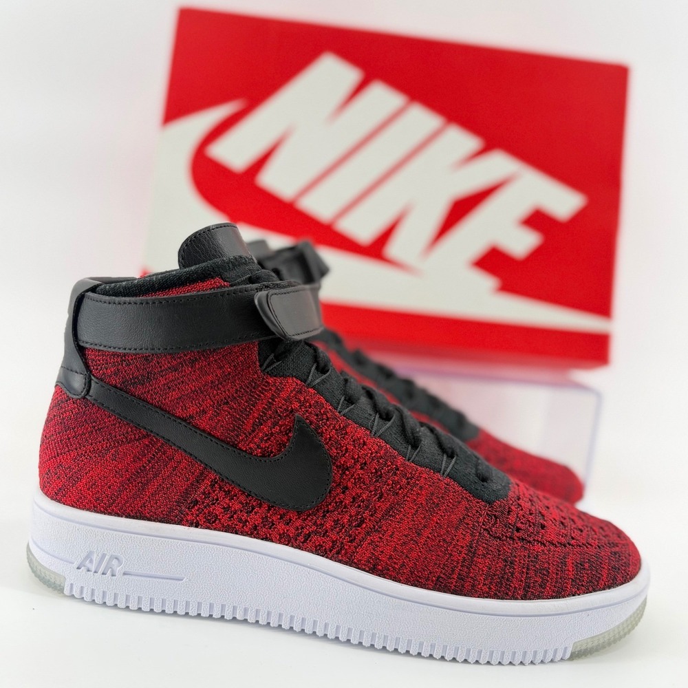 Nike Air Force 1 Ultra Flyknit Mid University Red Black Size 11 Men's 817420-600
